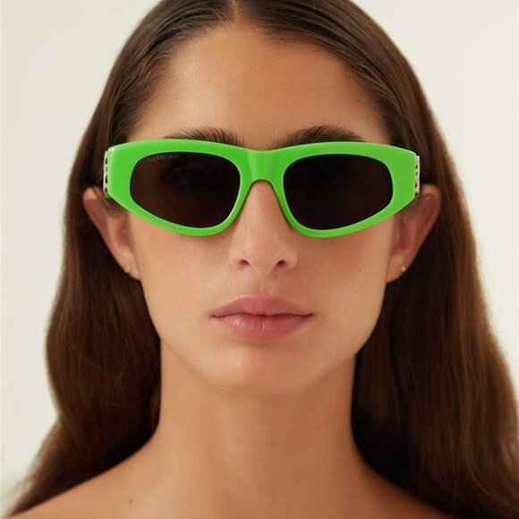 NEW BALENCIAGA GREEN AND SILVER CAT-EYE BB SUNGLASSES BB0095S 009 - Picture 4 of 5